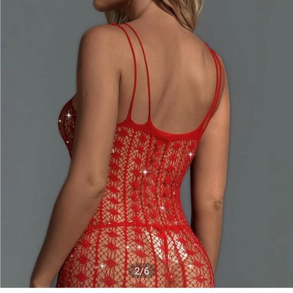 Red Bodycon Dress with Rhinestones - Picture 12 of 14